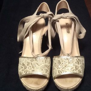 Guess Gold and Cream lace up Espadrille.